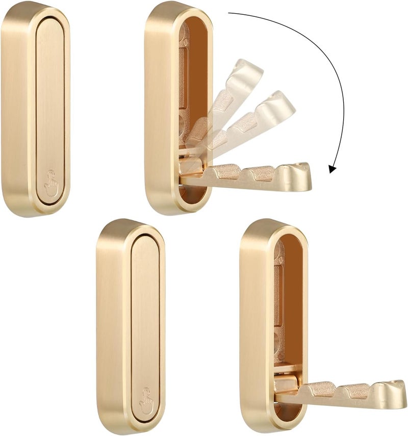 Dntorx Folding Wall Hooks, 4 Pcs Foldable Gold Coat Hooks Heavy Duty Foldable Hook Bathroom Towel Hooks Robe Hooks Wall Mounted for Hanging Coat Towels Clothes Hat Bags Keys - Image 1